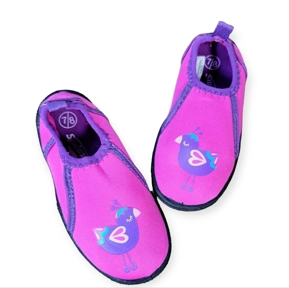Swimways Pink Purple Bird Water Shoes Swim Shoes Neoprene Size Toddler 7/8